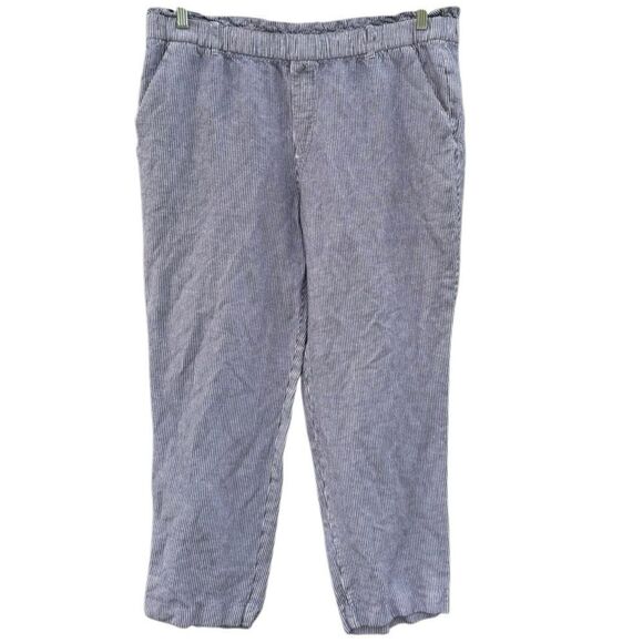 Old Navy Women's Cropped Linen Pants in White & Blue Stripes Size 16 Tall - Picture 1 of 5